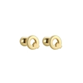 Polished gold-plated stainless steel stud earrings featuring the letter Q with ball back - Letter Q (T55662) / Gold