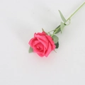 Single rose red velvet artificial silk rose with green stem on a white background - Silk Rose Red