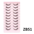 10 pairs of natural thin band black false eyelashes set in a pink storage tray - Slim Soft Style (ZB51)