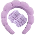 Purple sponge headband and wristbands set in soft absorbent microfiber cloth - Light Purple Terry Headband + 2 Wristbands