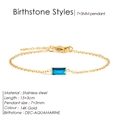 14K gold stainless steel bracelet featuring a rectangular blue aquamarine birthstone charm - December Lake Blue (Blue Topaz/Zircon Color)