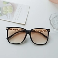 Fashion oversized square black sunglasses with brown gradient lenses and gold chain trim - Black Gradient Brown