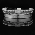 Men's retro titanium steel bracelet set with crown charms and Roman numeral cuff - Steel Color Crown Square Tag with White Zircon