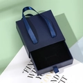 Dark blue drawer jewelry gift box with a matching ribbon handle and velvet interior - Dark Blue
