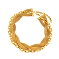 Dettaglio di un bracciale dorato a doppio strato con maglia intrecciata e maglie rettangolari - CK988 Collana Oro