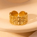 Elegant gold open ring featuring a unique chain texture design made of titanium steel - Gold 112