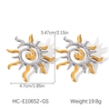 Details der zweifarbigen Sonnenstrahl-Ohrringe mit Maßen von 5,47 cm Höhe und 4,7 cm Breite - Große Sonne Gold Silber Bi-Color (HC-E10652-GS)