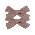 Pink purple bow hair clips made of cotton linen fabric with classic woven texture - Bow Hair Clips Set / Pink Purple