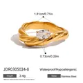 Gold plated stainless steel rope texture ring with oval clear zircon stone, weight 3.4g - Twisted Oval Zirconia Style (JDR0305024-8)