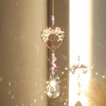 Tree of Life heart crystal suncatcher with pink beads and teardrop prism pendant - Fluorite Stone Heart