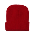 Detailed view of the red ribbed knit texture and cuffed hem on this winter beanie hat - M (56-58cm) / Burgundy
