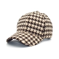 Casquette baseball en peluche pied-de-poule pour femme avec design vintage chaud d'hiver - M (56-58cm) / Pied-de-poule kaki