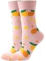 Close-up of pink crew socks with orange and floral patterns made of combed cotton - EU 36-42 / Pink Orange