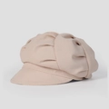 Détails de la casquette gavroche beige avec texture gaufre et design plissé - M (56-58cm) / Poche zippée