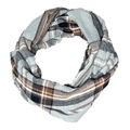 Plaid cashmere-feel snood scarf with functional pocket in grey and brown tones - F48
