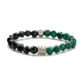 Minimalistische herenarmband met malachiet, tijgeroog stenen en stalen accenten - Malachiet + Zwarte Agaat