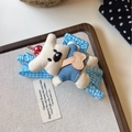 Molletta per capelli a forma di cucciolo di peluche con denim blu e fungo rosso - Pinza per capelli / Orso Bianco (Molla per Capelli)