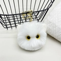 Cute white plush cat head keychain with yellow eyes and a golden metal clasp - Individual Packaging / White Cat Yellow Eyes
