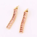Long pink crystal drop earrings with rectangular stones and golden finish - Pink