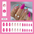 Detail of almond-shaped press-on nails set with rainbow stripes and heart patterns - W395 Cute Dessert (Glue Type)