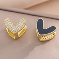 Boucles d'oreilles cœur en or avec strass scintillants et finition émail noir - Or Coeur Noir (261)