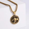 Macro shot of 18K gold plated stainless steel zodiac pendant with Taurus bull relief - Taurus (Without Chain) / Gold