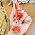 DIY red glitter liquid unicorn keychain with metal bell and alphabet letters charm - Red Unicorn Letter Beads