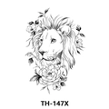 Waterproof temporary tattoo featuring a black and white sketch of a lion head and flowers - Th-147 / 210*148mm