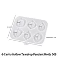 White semi-transparent 6-hole silicone resin mold for teardrop and geometric pendants - 6-Cavity Hollow Waterdrop Pendant (3388) / Translucent White