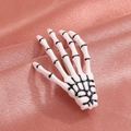 Gothic white skeleton bone hand hair clip with silver metal alligator grip for Halloween - White (8623)