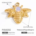 Golden stainless steel bee charm with iridescent gemstone inlay and size dimensions - Opal Bee Style (PJ91835E-2pcs)