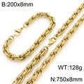 Golden titanium steel twisted rope chain jewelry set with heavy texture and glossy finish - Gold Twisted Rope Chain Set (KS226825-Z)