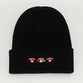 Unisex black knitted beanie with mushroom embroidery for autumn and winter warmth - Mushroom Embroidery - Black