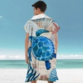 Adult microfiber hooded beach towel featuring a vintage navy sea turtle and compass print - Pullover Style - Large Sea Turtle