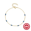 Pulsera de plata 925 bañada en oro con seis piedras preciosas azules rectangulares - Dorado-Zirconia Azul
