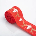 Ruban de Noël rouge imitation lin avec rennes dorés et motifs de cèdres pour déco DIY - Style Sapin de Noël Renne