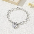 Bracciale con ciondolo a cuore in argento lucido con chiusura OT e catena a O - Bracciale con chiusura a T / Color Acciaio