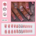 Faux ongles French roses avec Hello Kitty 3D, perles et strass de luxe ensemble - Style Strass Hello Kitty Français Rose (SGD-0007)
