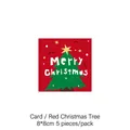 5pcs set of 8x8cm red Christmas tree cake topper cards with Merry Christmas text - Style A Christmas Card