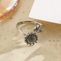 Anello aperto in argento vintage con design girasole e ape e punzonatura S925 - Anello Girasole Ape