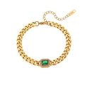 Golden Cuban chain bracelet with rectangular green zircon and 18K gold plating - Cuban Link Embellished (N2846-B0281) / Bracelet-Green