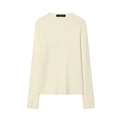 Detailed close-up of ivory slim-fit knit sweater with ribbed crew neck and brand label - S / Off White