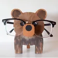 Handcrafted brown bear wooden glasses holder stand for office desk decoration - Brown Bear