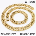Set collana e bracciale a catena cubana placcato oro con diamanti scintillanti - Set Oro 14mm (KS218415-MZOZ)