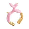 Micro-pave copper ring with a playful pink enamel balloon dog design in golden finish - Pink - Balloon Dog