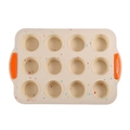Stampo per muffin in silicone beige a 12 fori con puntini e manici arancioni - Senza cornice Manico arancione stile coriandoli / Beige con puntini colorati
