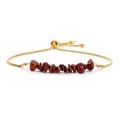 Detail view of gold adjustable chain bracelet with irregular red crystal stone beads - Gold & Red Jasper