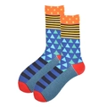 Men's mid-calf crew socks with colorful geometric patterns, orange dots and stripes - Abstract Geometric