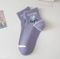 Purple cotton crew socks with 'THIS GIRL' embroidery and blue heart pattern details - Purple Letter Heart