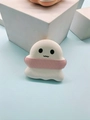 Ghost-shaped marshmallow cushion makeup puff in white with pink decorative band - Ghost 4 (Pink Ribbon)